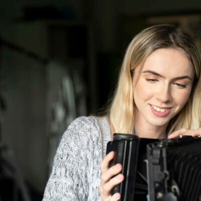 Student preparing a camera