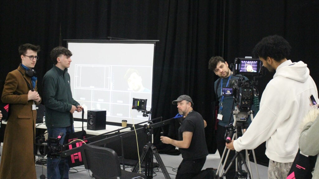 Media students being shown how to use the equipment at UCA Maidstone