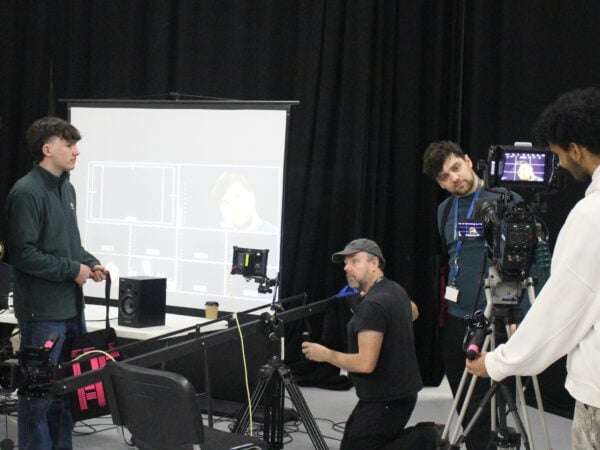 Media students being shown how to use the equipment at UCA Maidstone