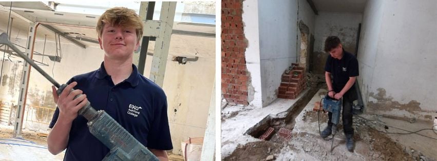 two photos of students in spain