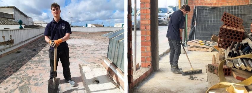 two photos of students on work placement in Spain
