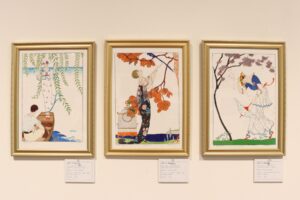 Three Asian inspired drawings in frames