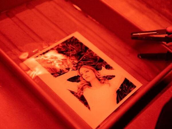 Developing a print in a darkroom