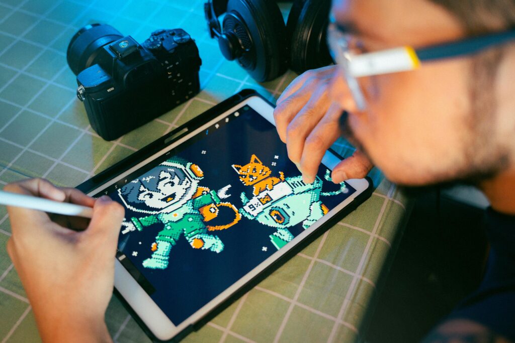 creative media professional doing a digital drawing on a tablet