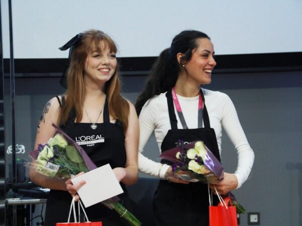two students at the loreal hairdressing talk