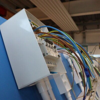 electrical workshop sockets and wires waiting for students to use.