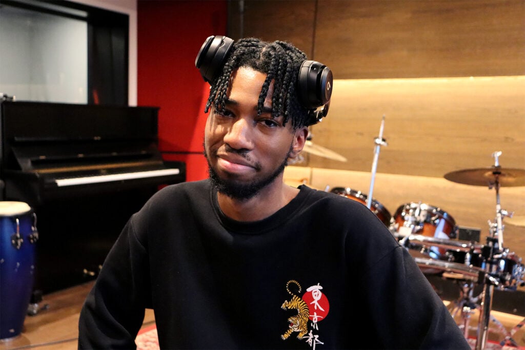 Student in recording studio