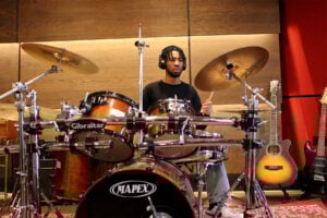 Student playing the drums