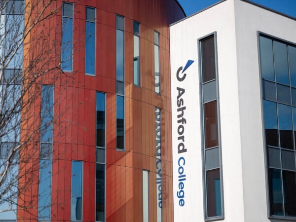 Ashford college building with the Ashford college logo outside.