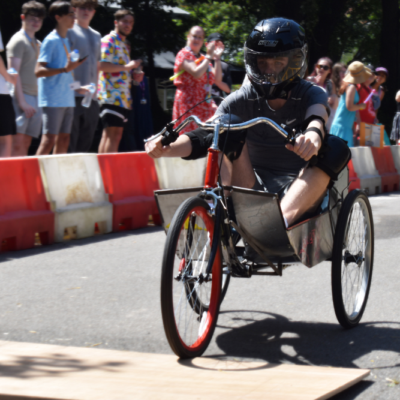 Student driving hand built gokart