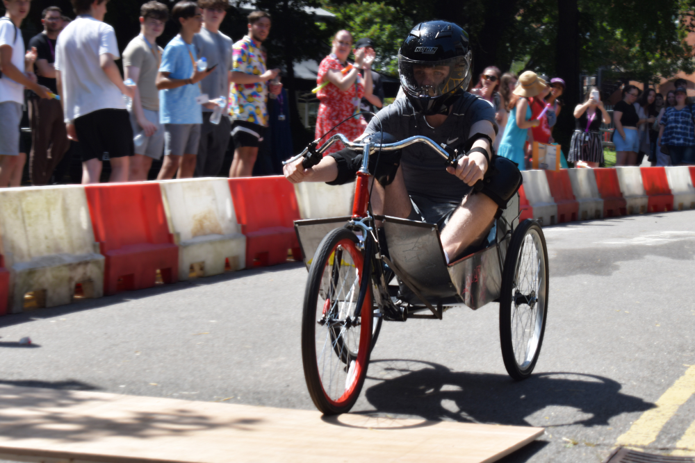 Student driving hand built gokart
