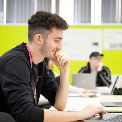 Student working on a laptop