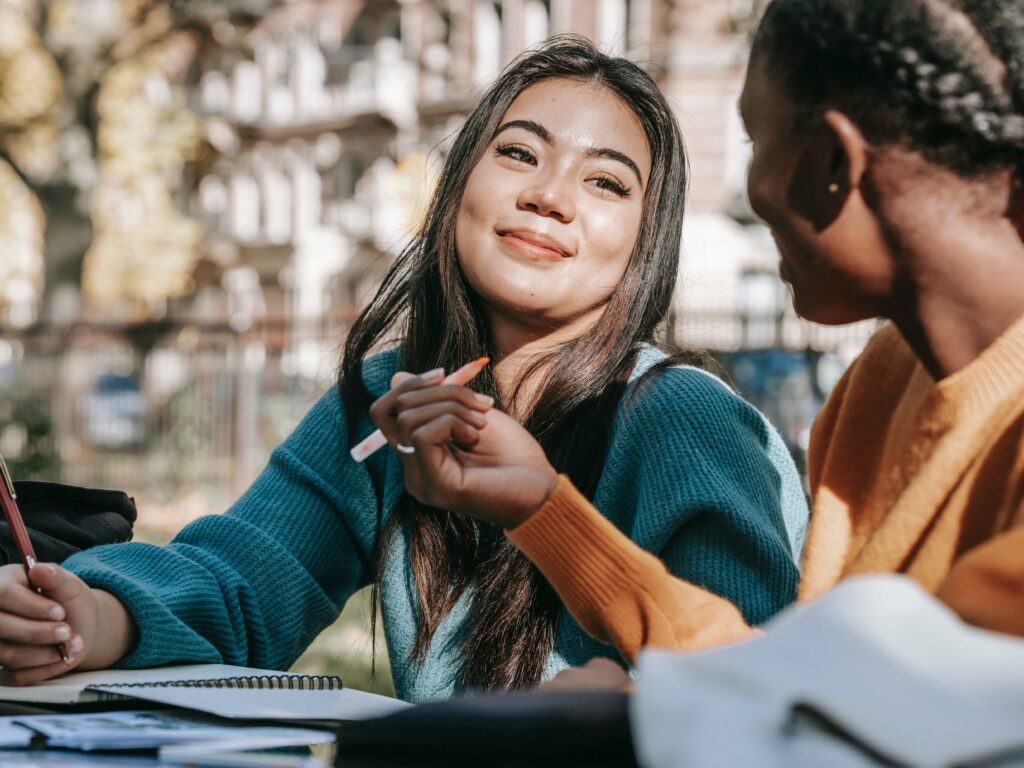 Students sat outside working