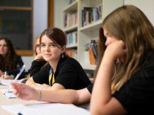 Junior College student listening to tutor