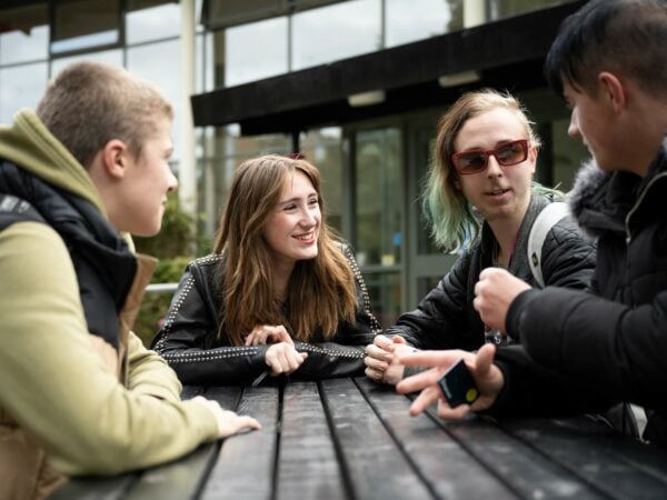 Students sat outside chatting