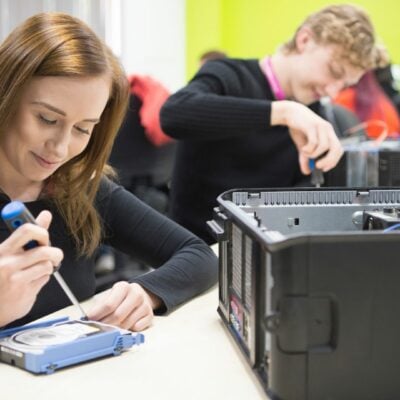 Computing students building computers