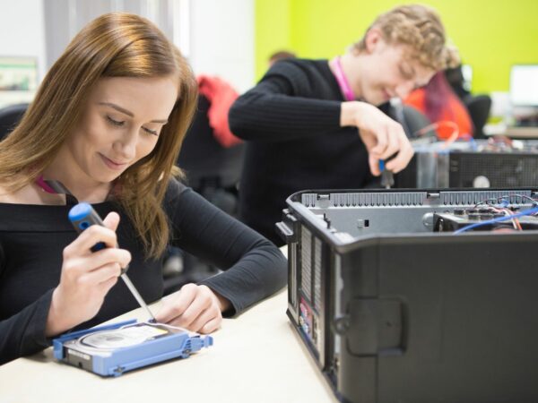 Computing students building computers