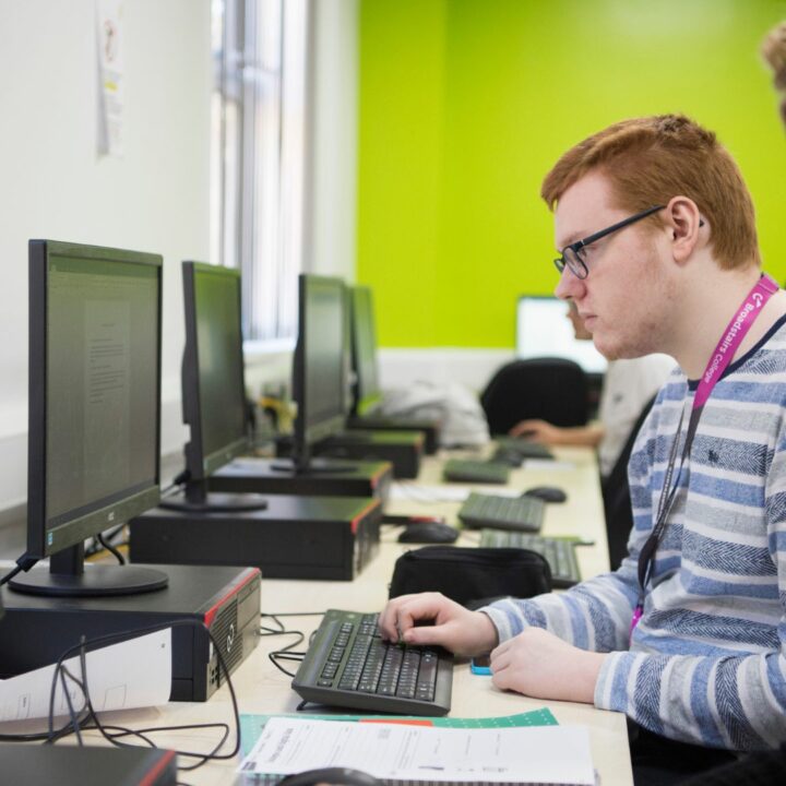 Computing students working on computers