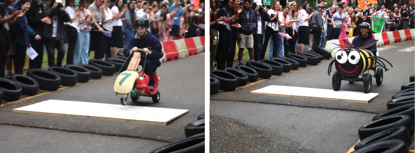 students in a soapbox race