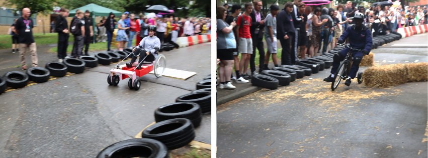 students in a soapbox race