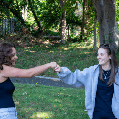 two early years students celebrate on results day