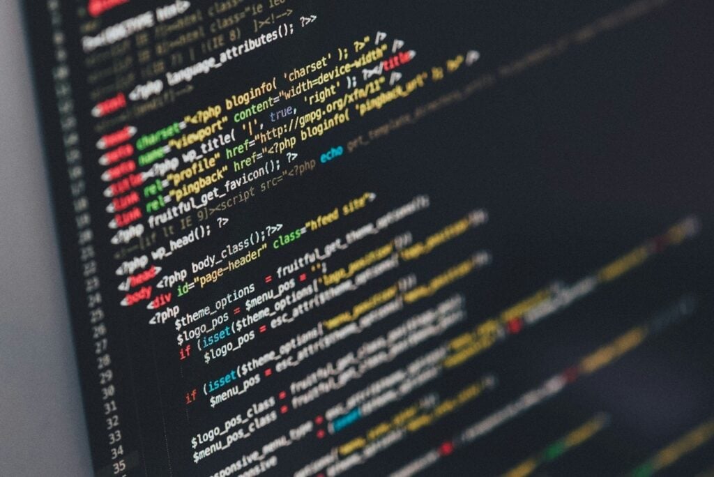 Computer screen showing HTML code
