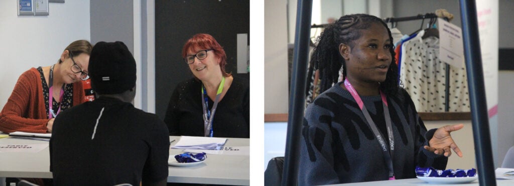 A student sat across from interviewer, Karen