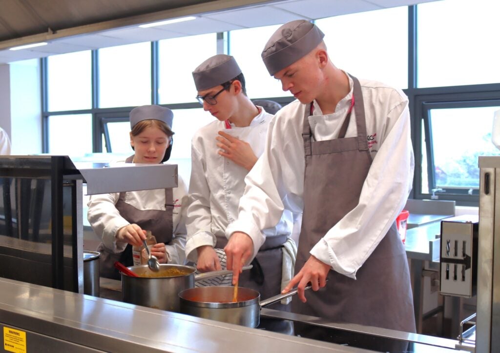 three catering students in ekc broadstairs college training kitchens