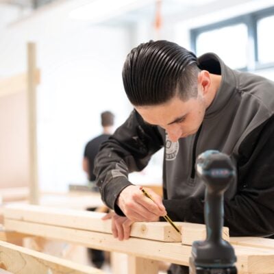 Carpentry student in the workshop