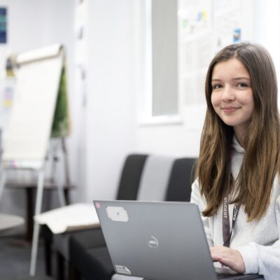 Student working on her laptop