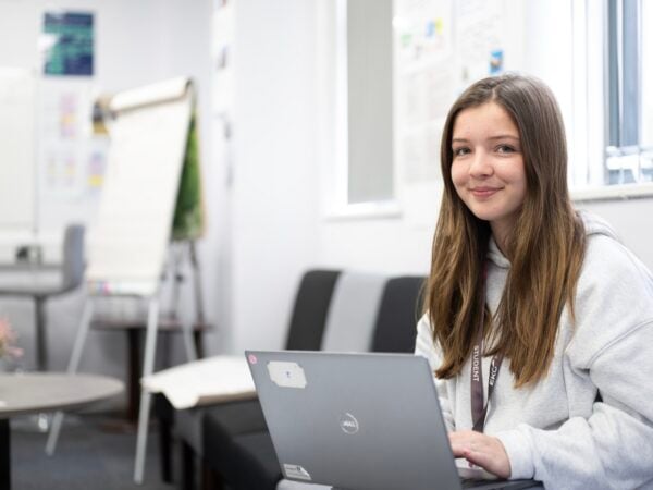 Student working on her laptop