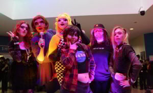 Students posing at Canterbury Colleges Drag Queen event