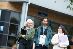 Students walking through the college