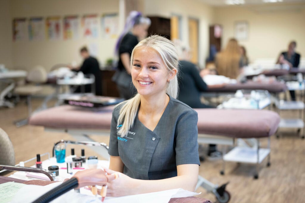 Beauty student working