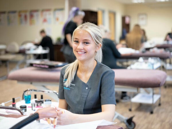 Beauty student working