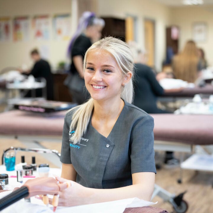 Beauty student working