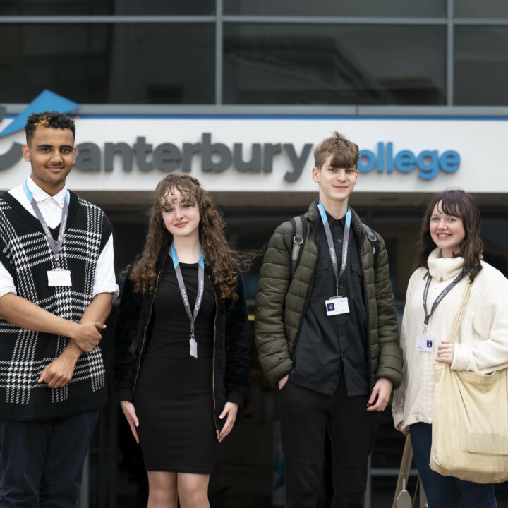 Students standing outside the campus