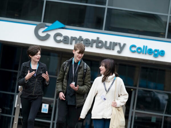 Students walking outside the college