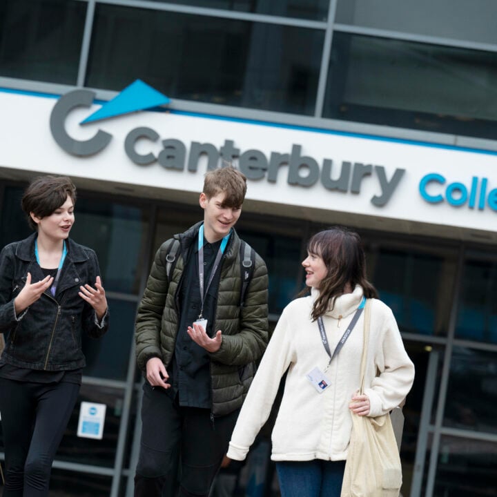 Students walking outside the college