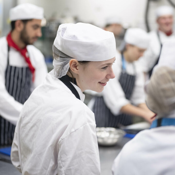 Catering students working in the kitchen