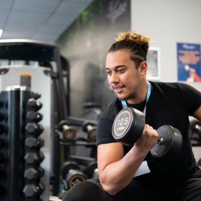 Sport student working out in the gym