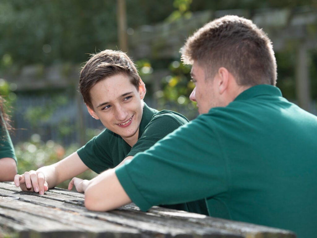 Students sat on bench