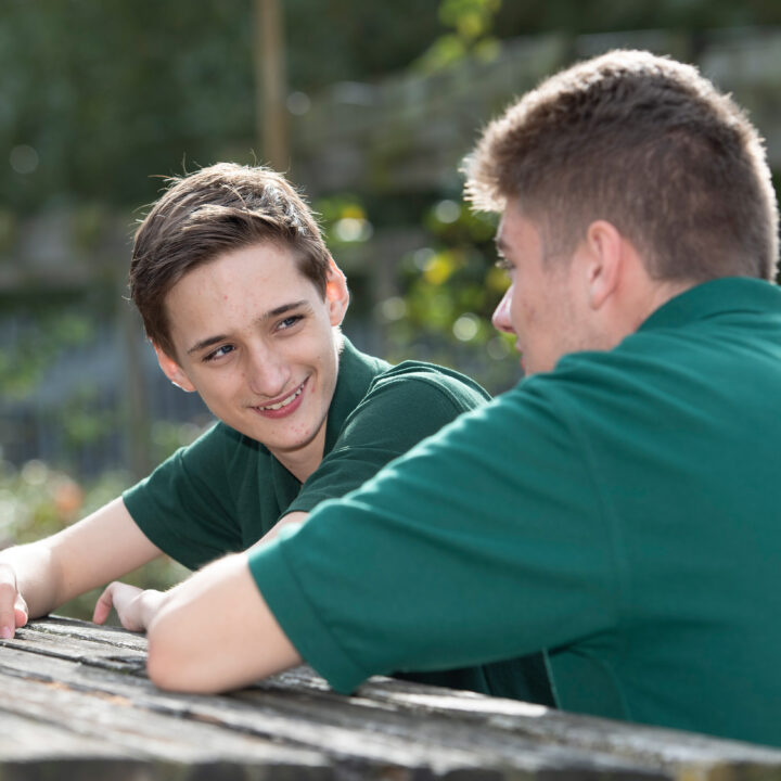 Students sat on bench