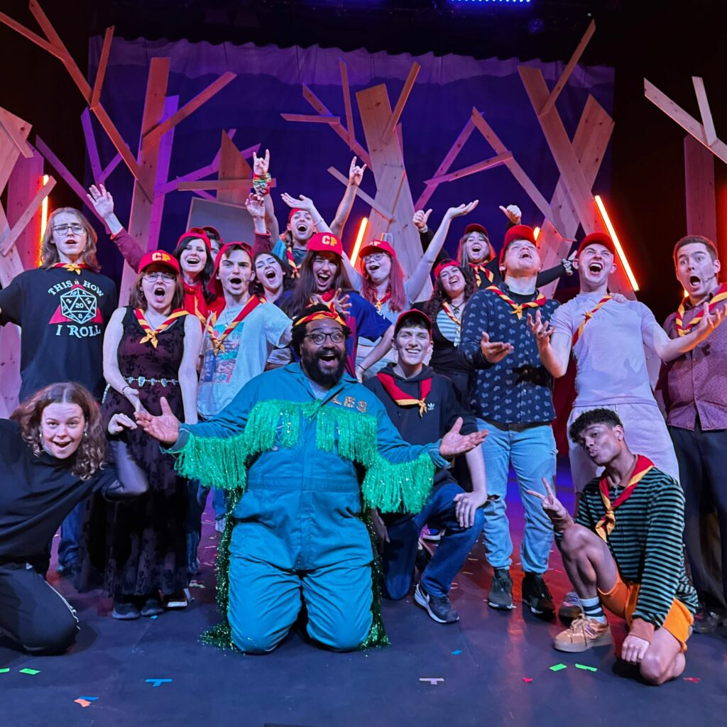 Students pose for photo whilst performing "Camp Phoenix" at the Gulbenkian Theatre