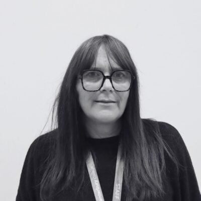 Black and white photo of staff