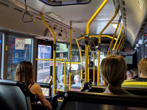 Shot from back of the bus with some empty and filled