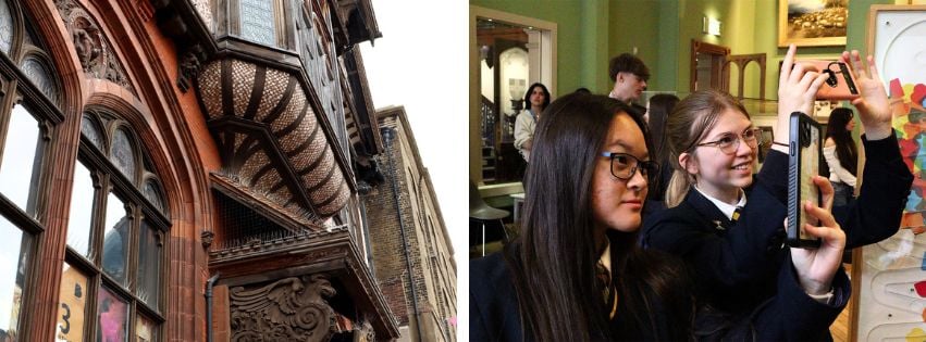 two photos of art students at the beaney