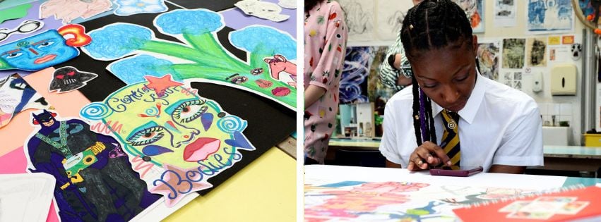two photos of art students at the beaney