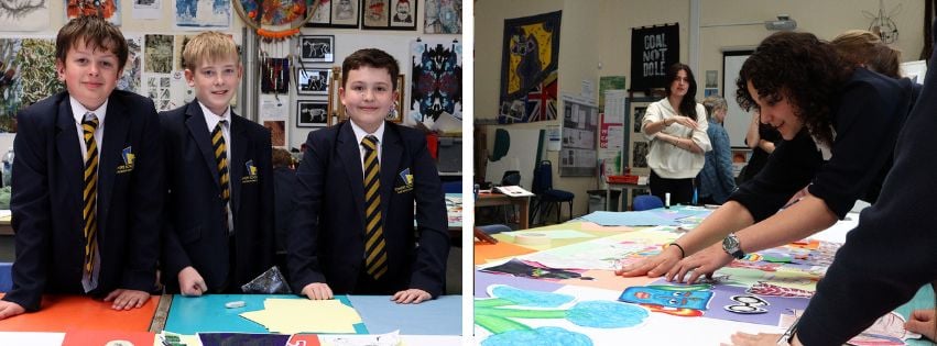 two photos of art students at the beaney