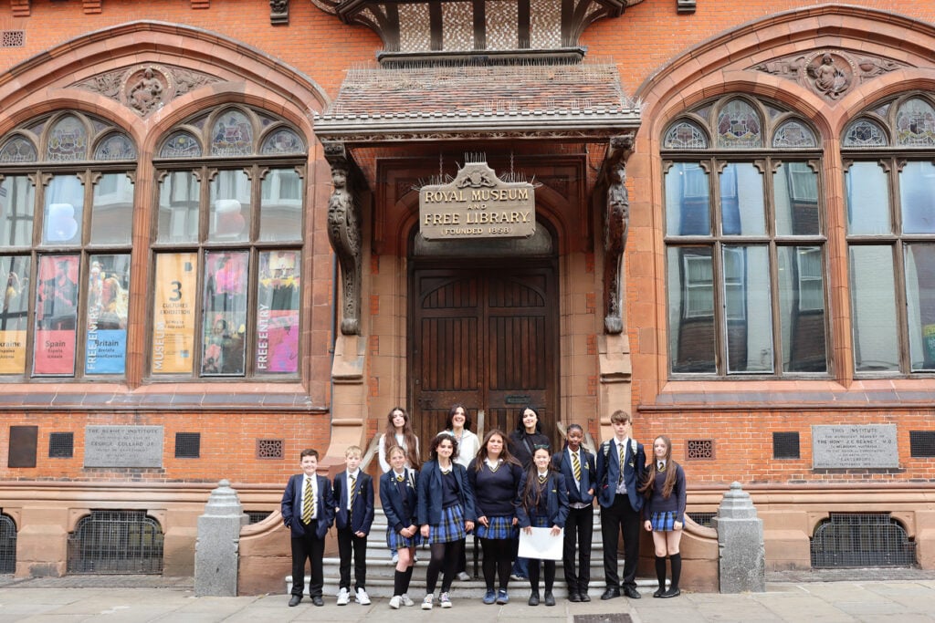 students outside of the beaney
